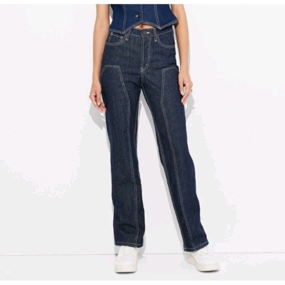 Wild Fable Jeans High Rise Straight Ultra Dark Wash Easy Rigid Size 4 Grunge